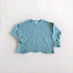 Ruby Moon Sweater Women 1X Teal Melange Crewneck LS Cropped Oversize Ribbed Boho